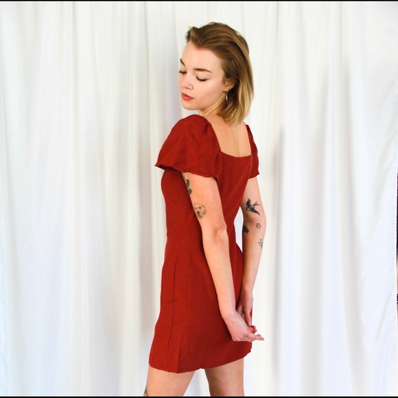 Red button down dress mini cap sleeve - Picture 5 of 10